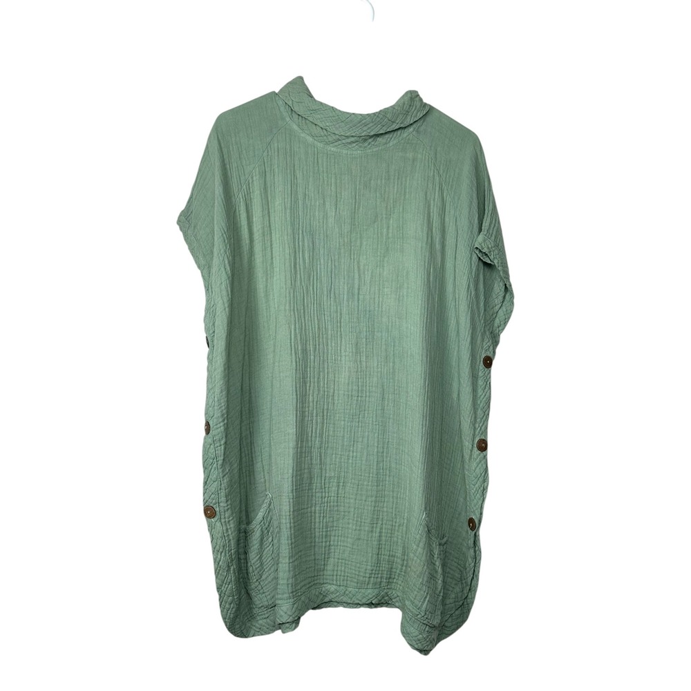JP and Mattie Sage Green Crinkle Gauze Cotton Button Side Tunic Top Large